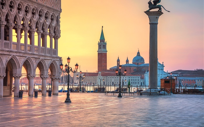 Itália, Veneza, lâmpada, rua, rio Papéis de Parede, imagem